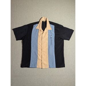 Steady Last Call Bowling Shirt Mens XL Black Blue Tan Retro Rockabilly USA Made